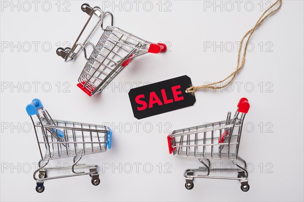 Toy supermarket carts with sale label
