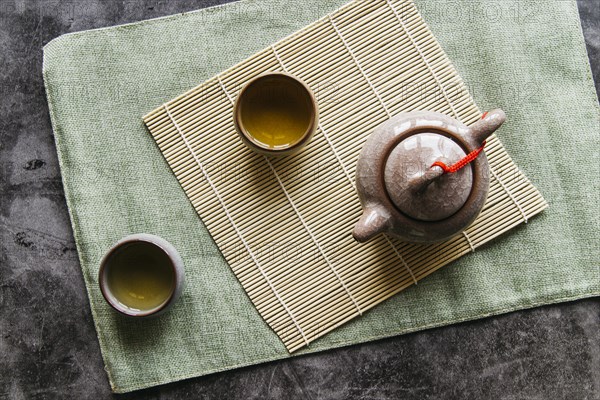 Traditional chinese teapot teacups placemat napkin