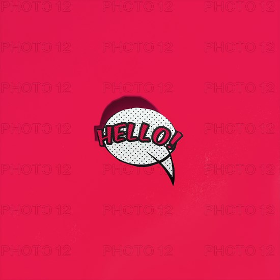 Vector speech bubble icon with hello greeting red background