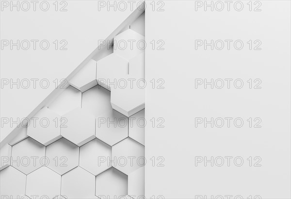 White modern geometrical wallpaper with hexagons