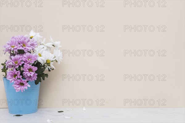White purple flowers basket