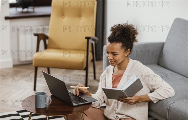 Young woman working from home