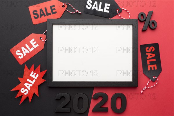 Arrangement black friday elements with empty frame
