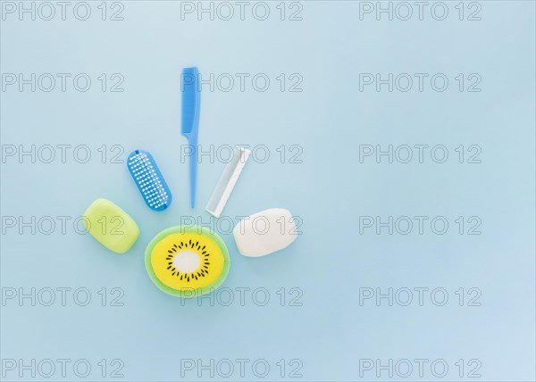 Boy care accessories blue background