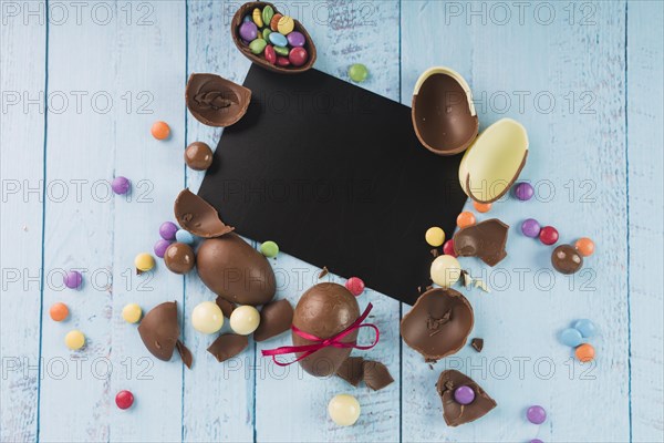 Chocolate eggs with black paper