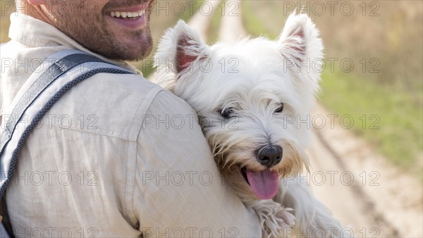 Close up smiley man with dog