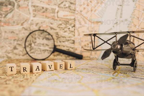 Close up travel writing toy plane
