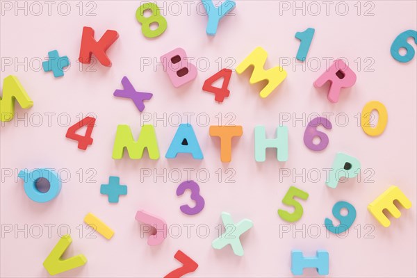 Colourful math numbers letters top view