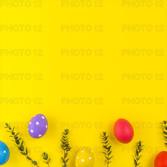 Easter eggs with plant branches table