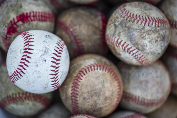 Flat lay dirty baseballs