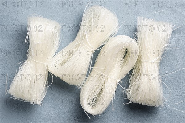 Flat lay uncooked rice noodles