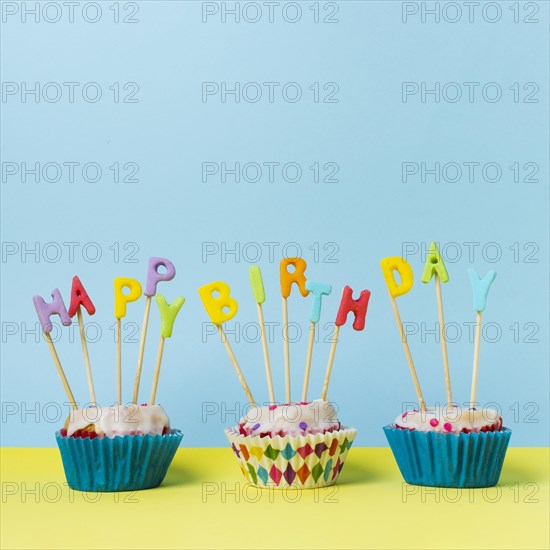 Happy birthday lettering cupcakes