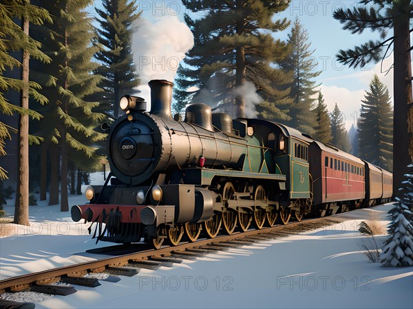 Old train with steam locomotive. AI generated