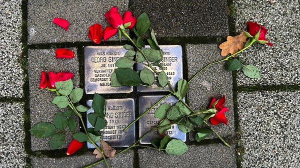 Stumbling stones by Cologne artist Gunter Demnig in memory of murdered Jews in the Third Reich