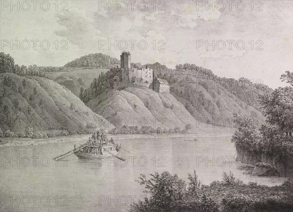 The Hilgartsberg castle ruins are located on a steep slope on the left between Hofkirchen and Vilshofen a.d. Donau in the Passau region with a view of the river Danube