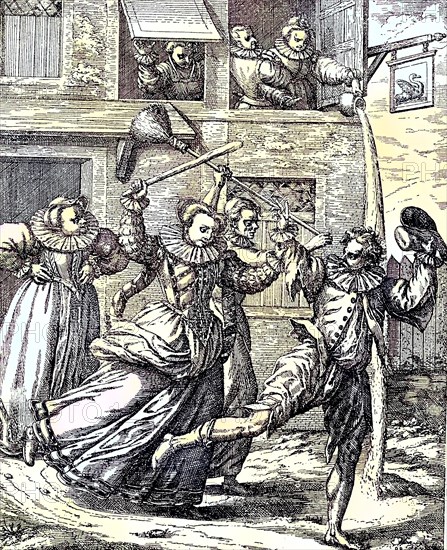 A robbed visitor of the brothel is dispersed by the woman