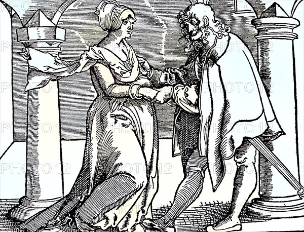 Digitally improved: Thou shalt not covet thy neighbour's wife or thou shalt not commit adultery. Illustration from a work on the Ten Commandments