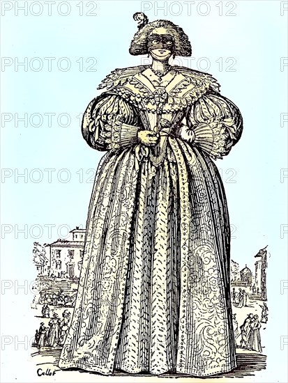 Fashion image of a masked lady from the 17th century