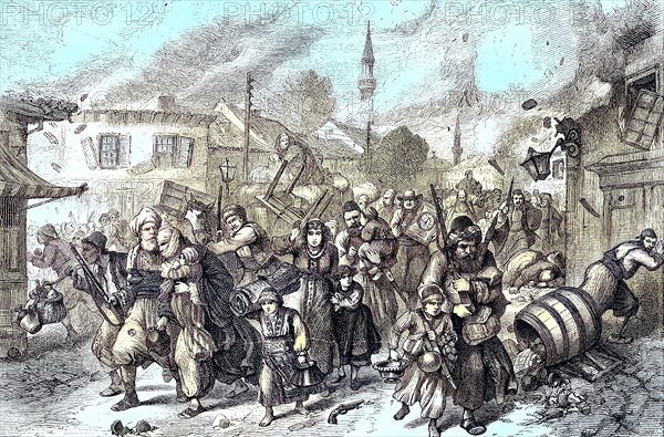 Escape of the inhabitants during a bombardment of Ruse