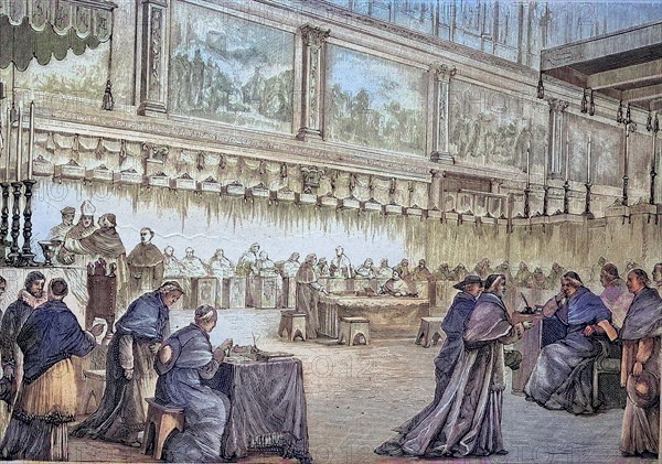 The vote of the cardinals in the sixtinian chapel of the Vatican during a conclave