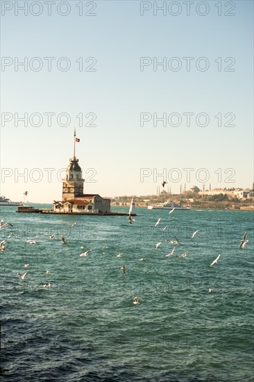 Maidens Tower located in the middle of Bosporus