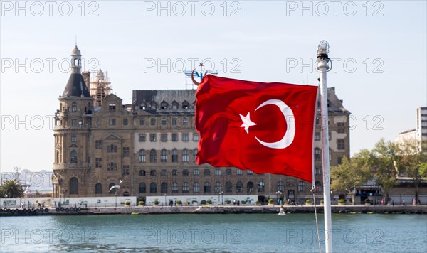 Turkish national flag hang on a pole in open air