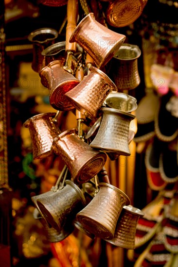 Turkish coffee pots made of metal in a traditional style