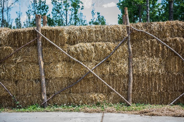 Hay bales stacks outdoors