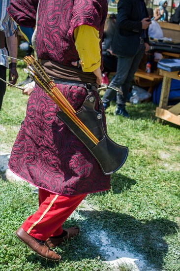 Old style wooden arrows in the case of an archer