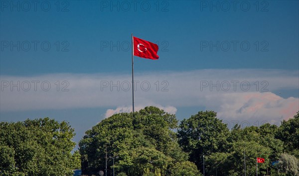 Turkish national flag hang on a pole in open air