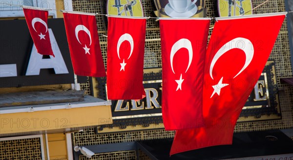 Turkish national flag in open air on a rope