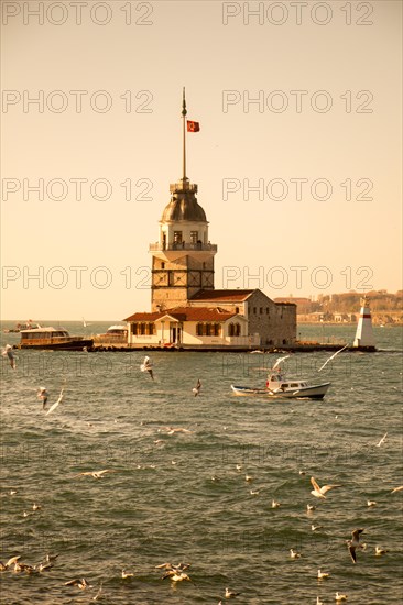 Maidens Tower located in the middle of Bosporus