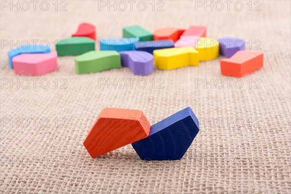 Colorful wooden pieces of a logic puzzle