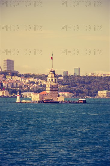 Maidens Tower located in the middle of Bosporus