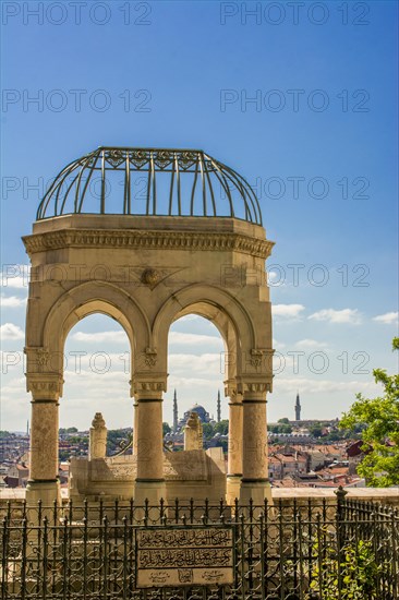 Ottoman style decorative art in marble tomb in cemetery