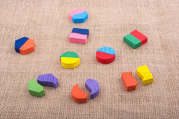 Colorful wooden pieces of a logic puzzle