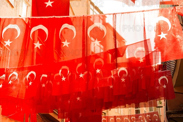 Turkish national flag in open air on a rope