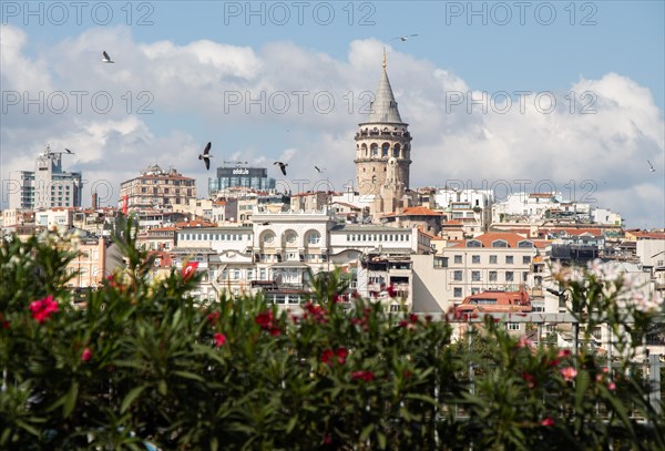 View of the Galata Tower from ancient times in Istanbul