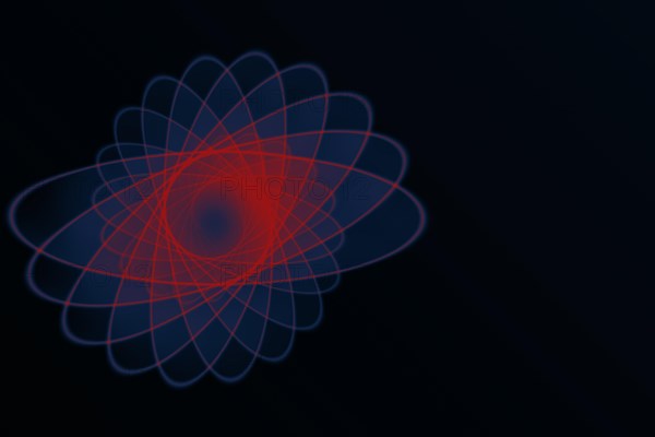 Atomic energy symbol. Electrons moving on orbits Atomic energy concept. Nuclear reaction model