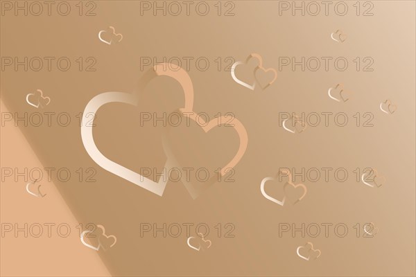 Two linked hearts. Connected red hearts with trendy background. Valentines