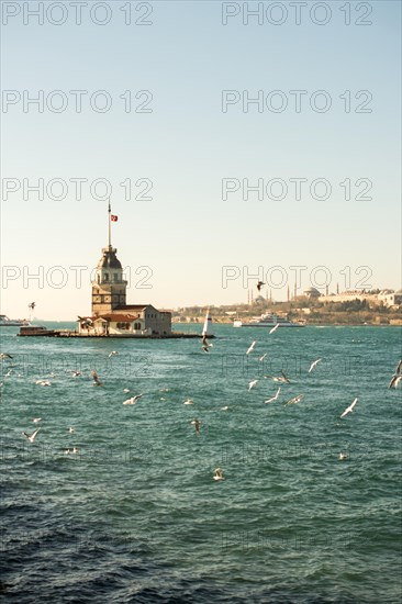 Maidens Tower located in the middle of Bosporus