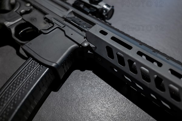 Modern Elegant Assault Rifle on Grey Background in Switzerland