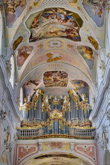 The organ loft and ceiling frescoes