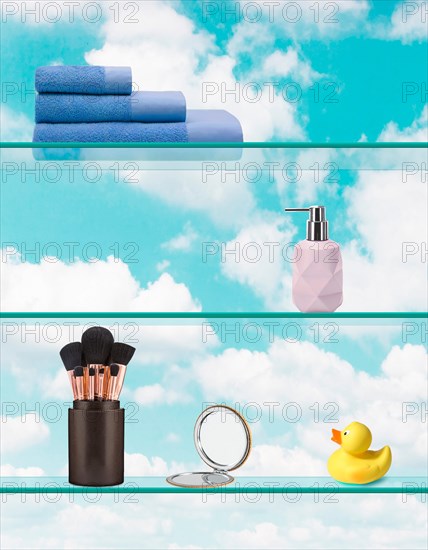 Glass shelf for cosmetics and bathroom utensils