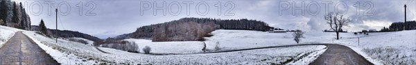 360 degree panorama of a winter landscape with snow near Schuttertal