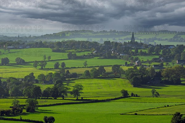 View over village Aubel and countryside with fields from Henri-Chapelle American Cemetery