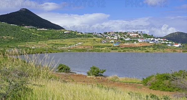 Fish pond on the western side of the Dutch island part of Sint Maarten in the Caribbean Sea