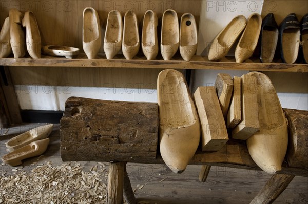 Wooden clogs in the Porchereu clog making museum at Daverdisse