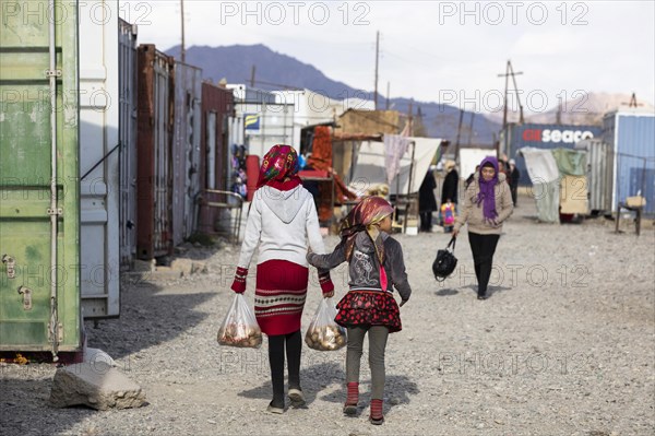 Murghab bazaar with stalls inside containers in the Murghob District of Gorno-Badakhshan Autonomous Region