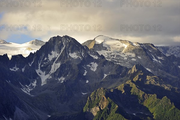 View at sunriseover mountains along the mountain pass Passo di